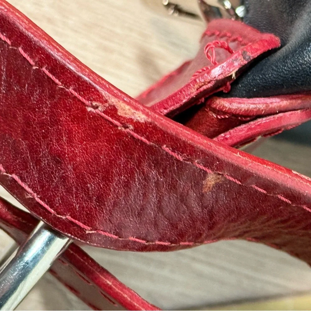 Vera Pelle D&D Black and Red Leather Shoulder Crossbody Bag Made in Italy NWT